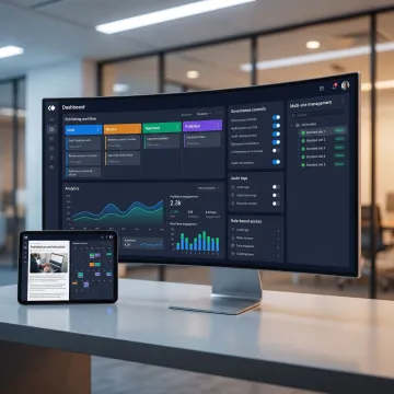 Enterprise CMS dashboard with analytics and workflow tools