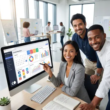 Editorial team using workflow software dashboard