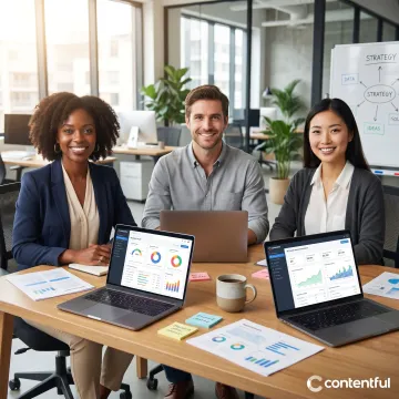 Team reviewing AI search content audit dashboard