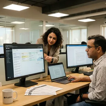Magazine editorial workflow shown in publishing software