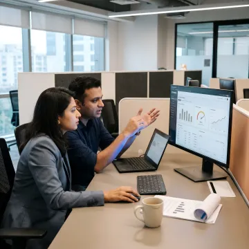 Team reviewing website performance metrics and optimization results