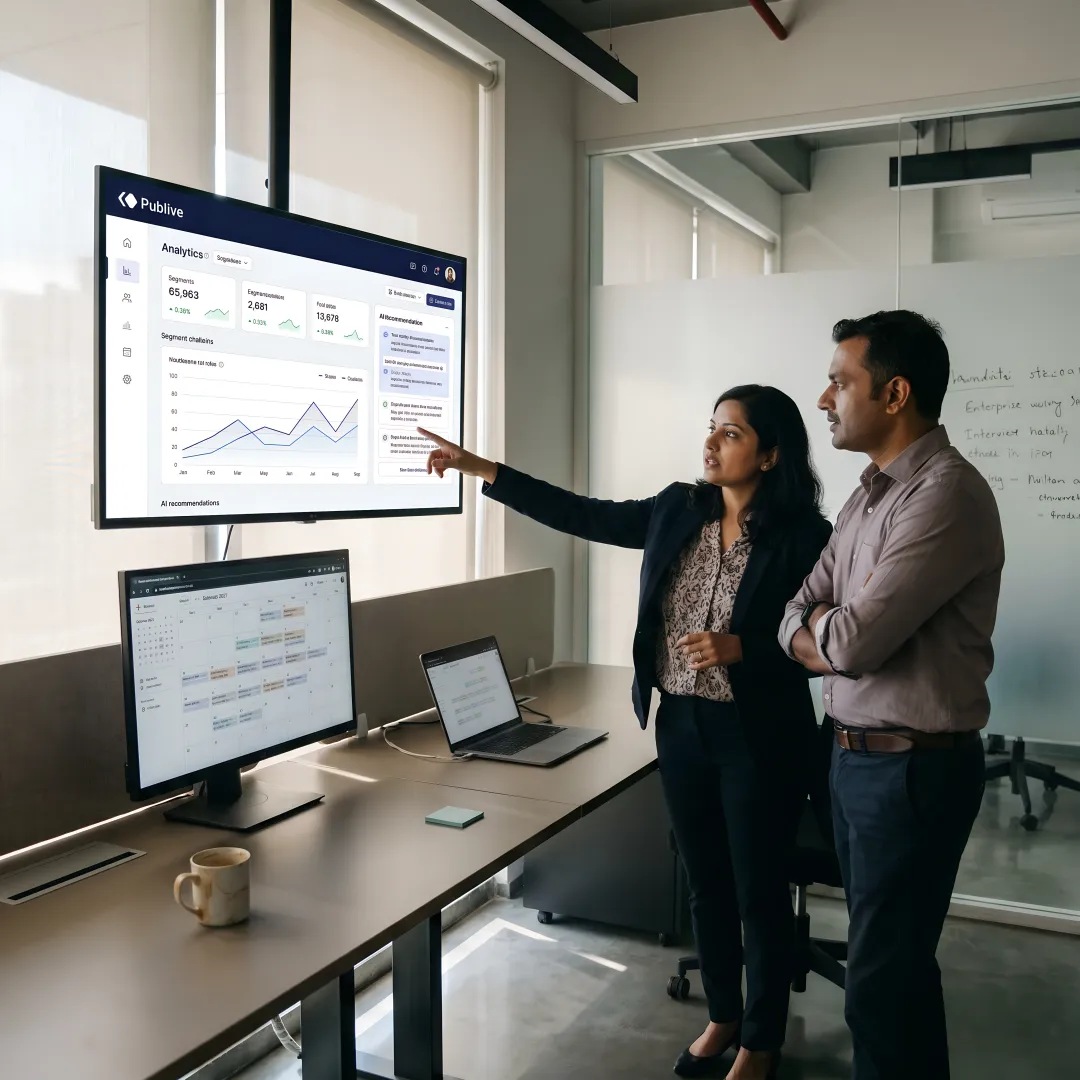 Team reviewing CRM-driven content strategy dashboard