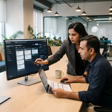 Team using governed content platform