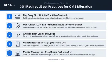 301 redirect best practices five-rule checklist for CMS migration SEO preservation