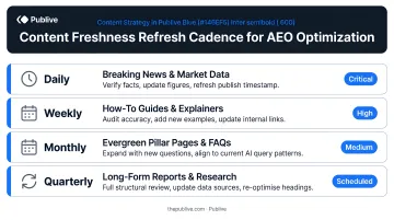 Content freshness refresh cadence schedule for AEO optimization by update frequency