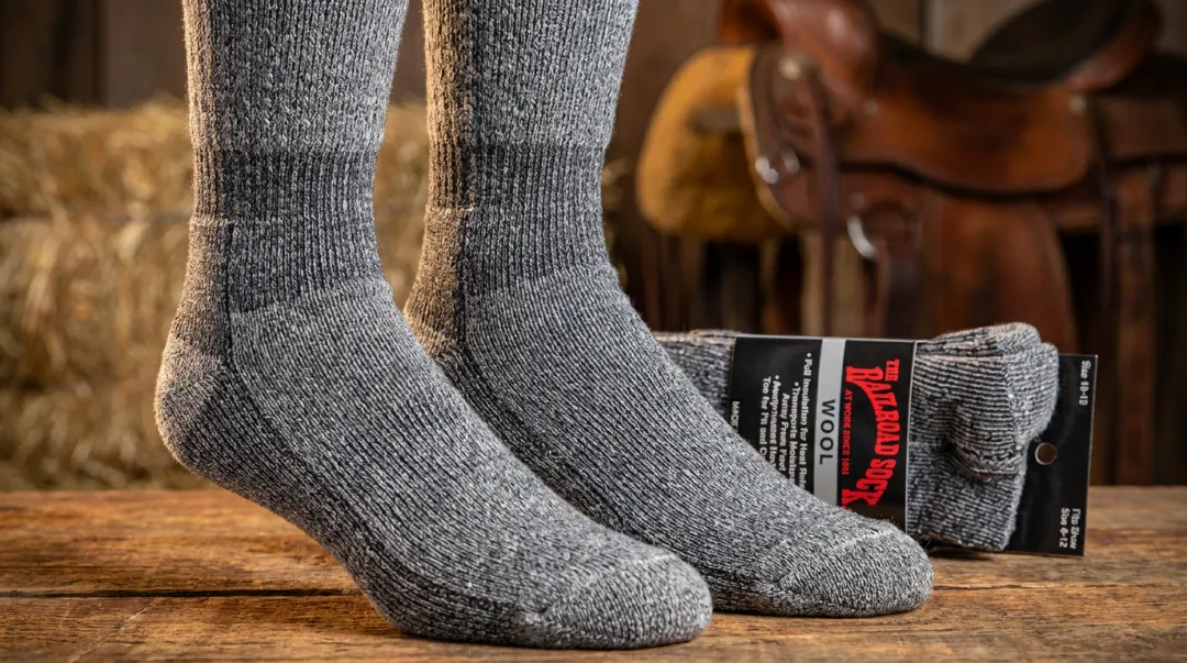 Railroad Sock wool-blend boot socks with moisture-wicking yarn construction
