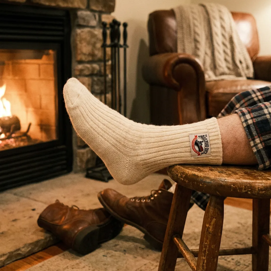 Person wearing merino wool crew socks casually