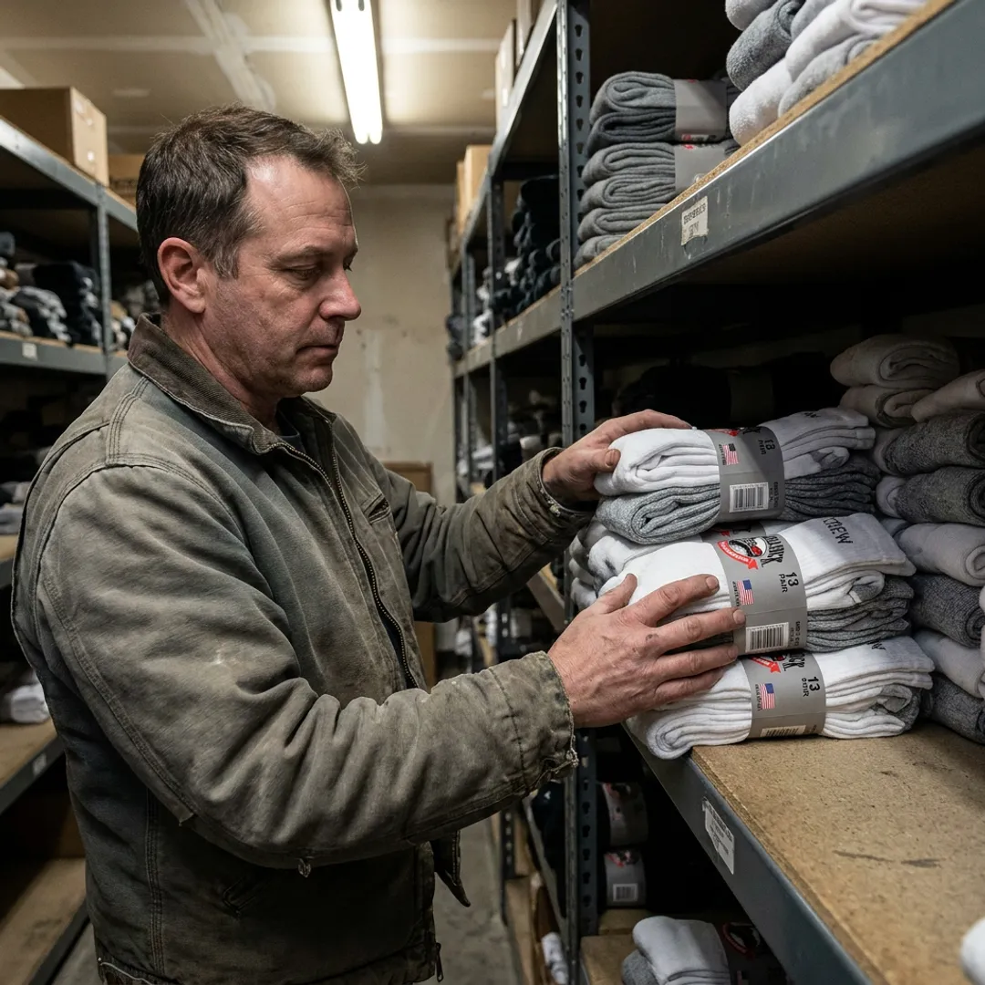 Retailer reviewing bulk sock assortment