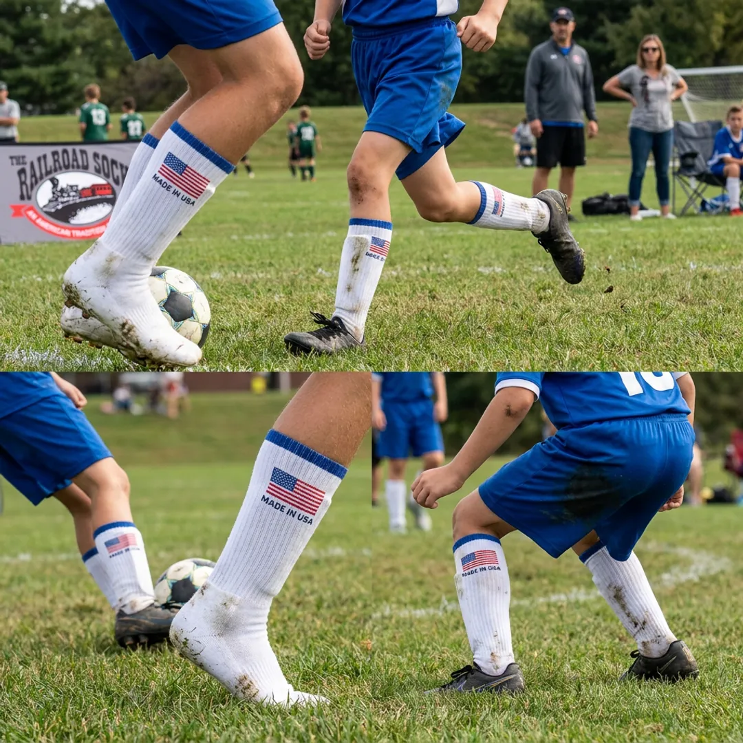 Athletes wearing matching American-made team socks