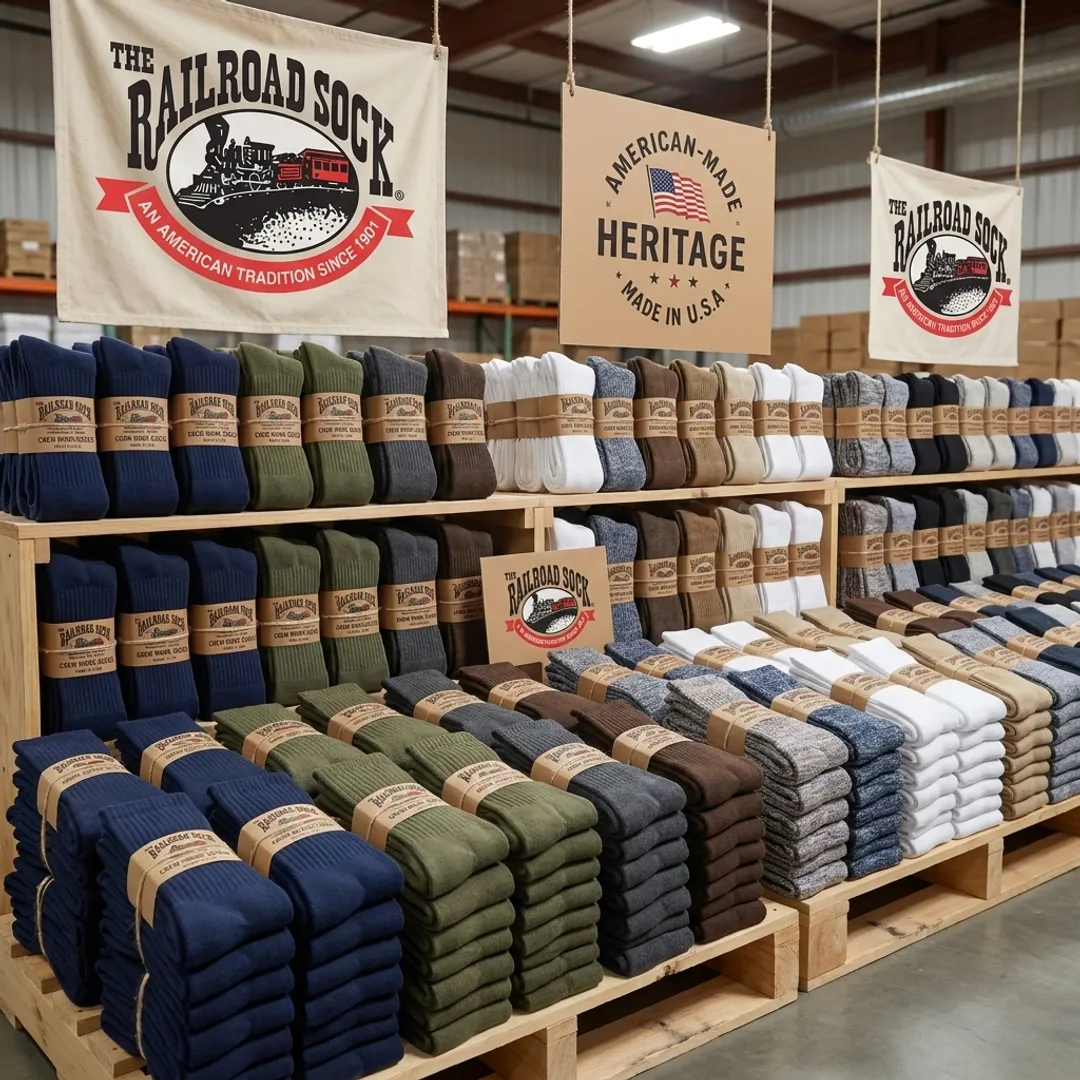 American-made wholesale socks arranged in colorful retail-ready bundles