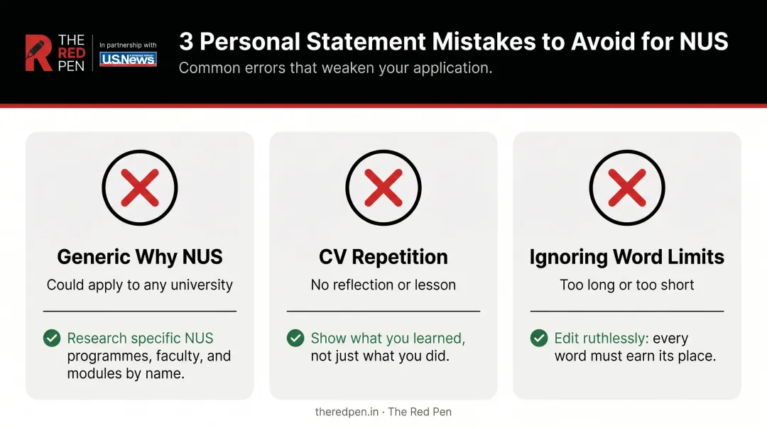 Three most common NUS personal statement mistakes to avoid comparison infographic
