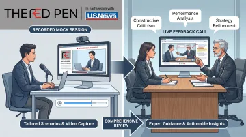 The Red Pen mock interview service session showing consultant feedback and recorded review