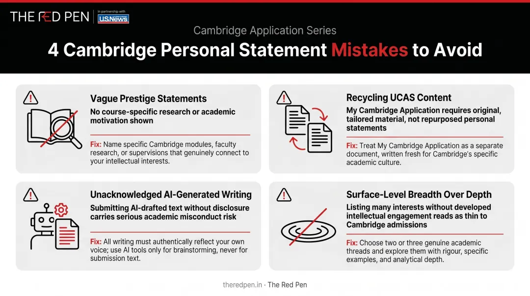 Four common Cambridge personal statement mistakes to avoid infographic