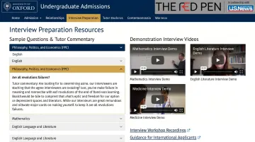 Oxford interview preparation resources showing sample questions and demonstration video pages