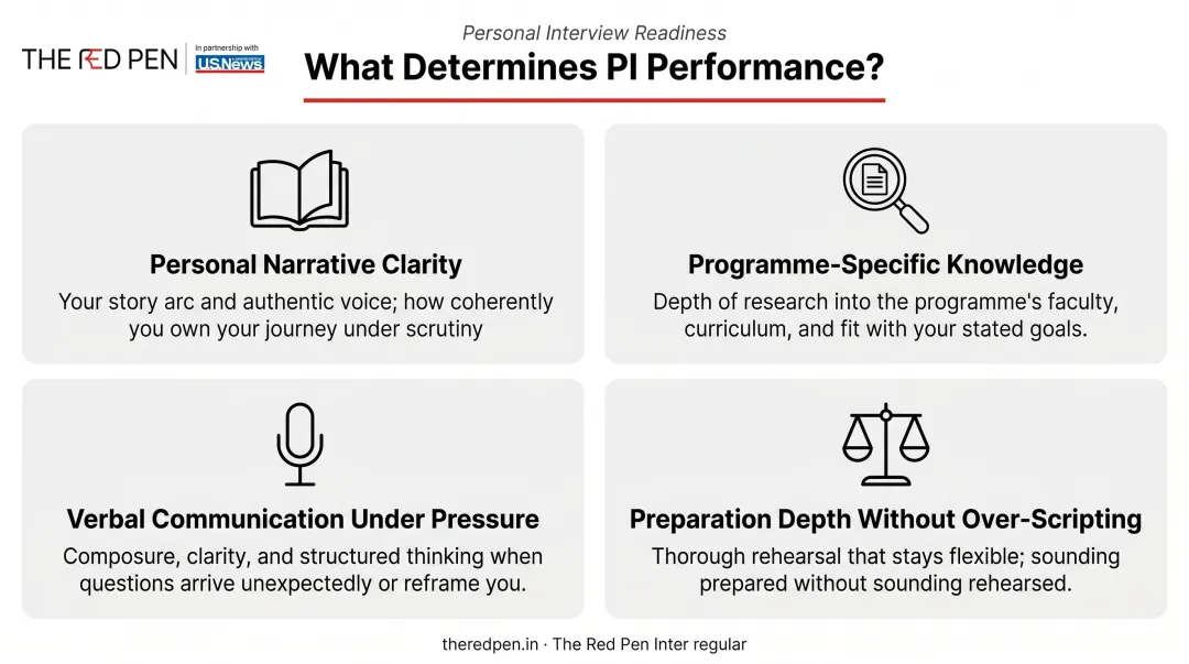 Four key personal interview performance factors comparison infographic for applicants