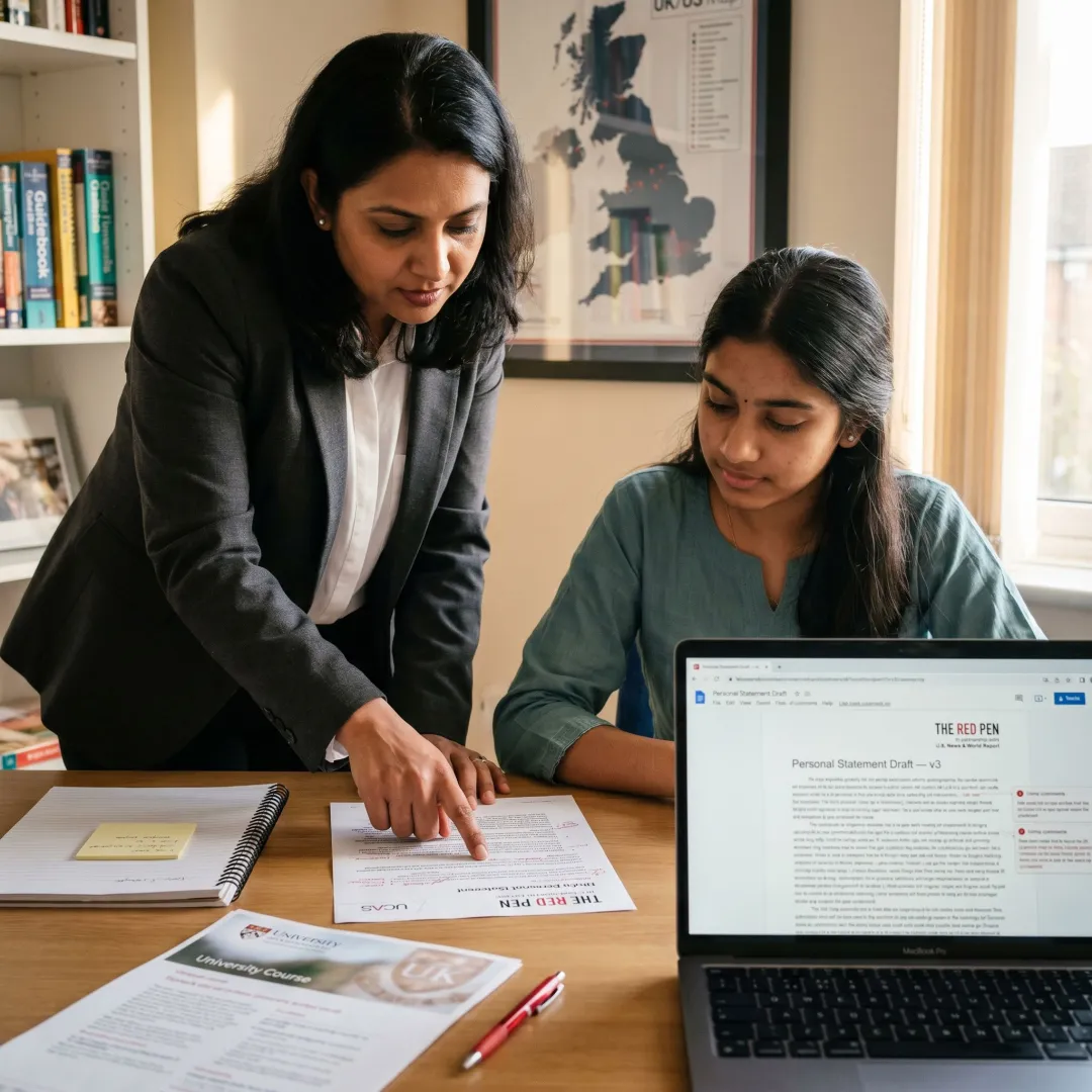 Student reviewing a UCAS personal statement draft