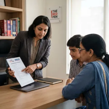 Student and parent reviewing a UCC application with a consultant