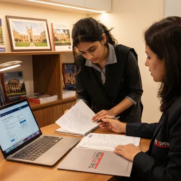 Student preparing an Oxford University application with a consultant