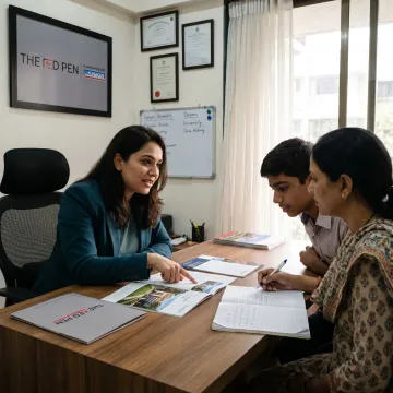 Student reviewing Canadian university applications with consultant