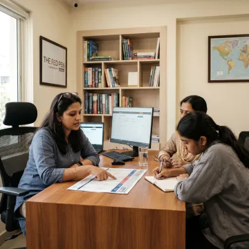 Admissions consultant advising student and parents