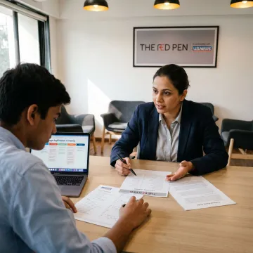 Education consultant reviewing overseas university plans with student