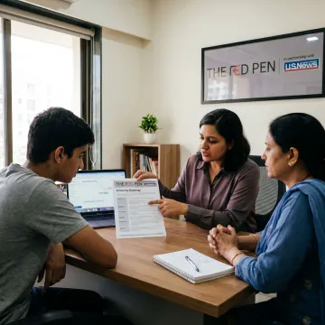 Education counsellor reviewing a student planning roadmap