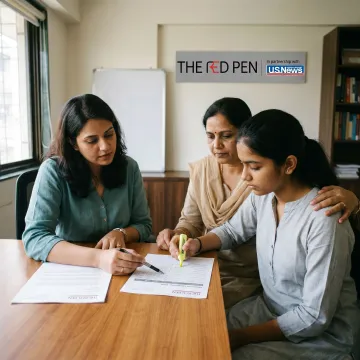 Education counsellor reviewing study plans with student