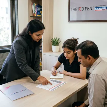 Consultant guiding a student through study abroad application steps