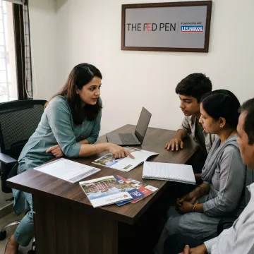Study abroad consultant advising students in Noida