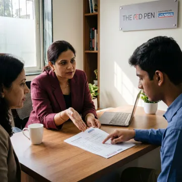 Consultant reviewing study abroad plan with student