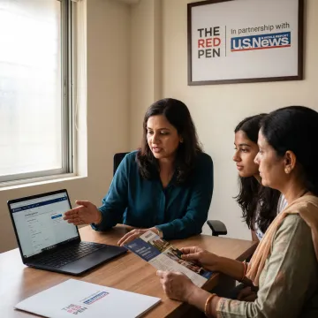 Study abroad consultant advising a student and parent
