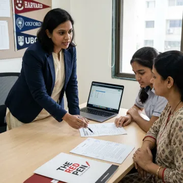 Admissions consultant reviewing undergraduate application checklist