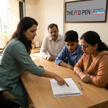 Counsellor guiding student through study abroad application steps