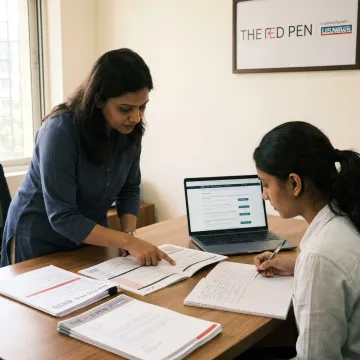 Student and counsellor reviewing Warwick undergraduate course options
