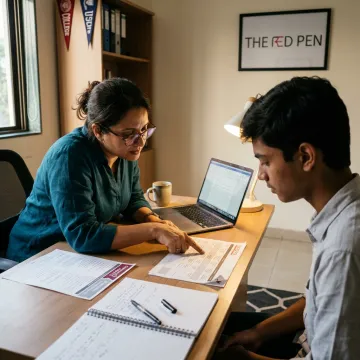 Consultant guiding a student through study abroad application steps
