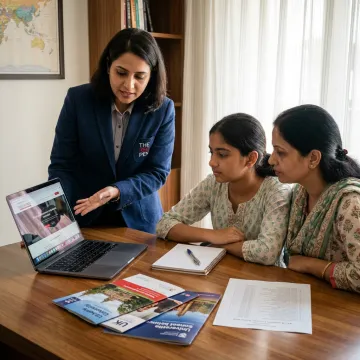 Student consulting an advisor about studying abroad