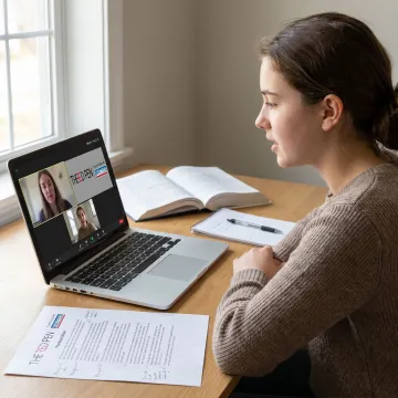 Student practising a college admissions interview online
