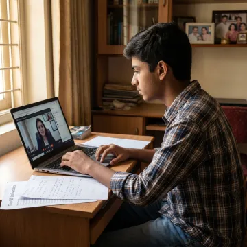 Student preparing for a college admissions mock interview
