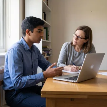 Student receiving university interview coaching