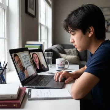 Student practising a mock university interview