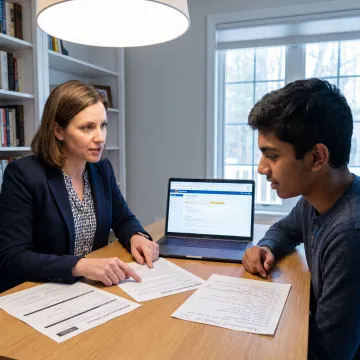 Admissions consultant reviewing application documents