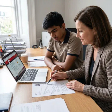Advisor helping student organize a university CV