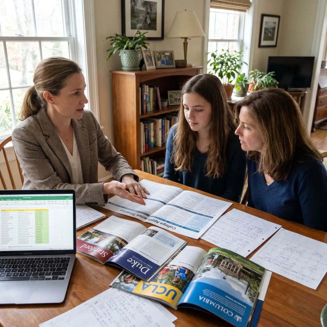 Consultant planning college application steps with student
