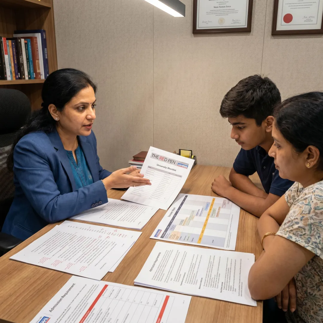 Counsellor reviewing study abroad application plan