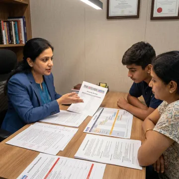 Counsellor reviewing study abroad application plan