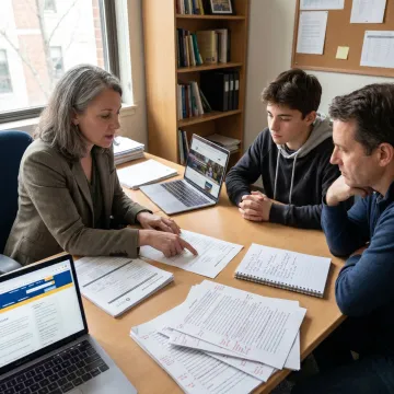 Counsellor reviewing college applications with student