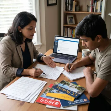 Admissions counselor reviewing university applications with a student