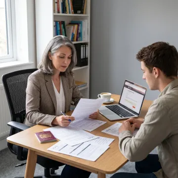 Consultant guiding a student through UK university application documents