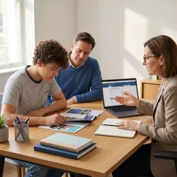 Student discussing study abroad plans with an education consultant