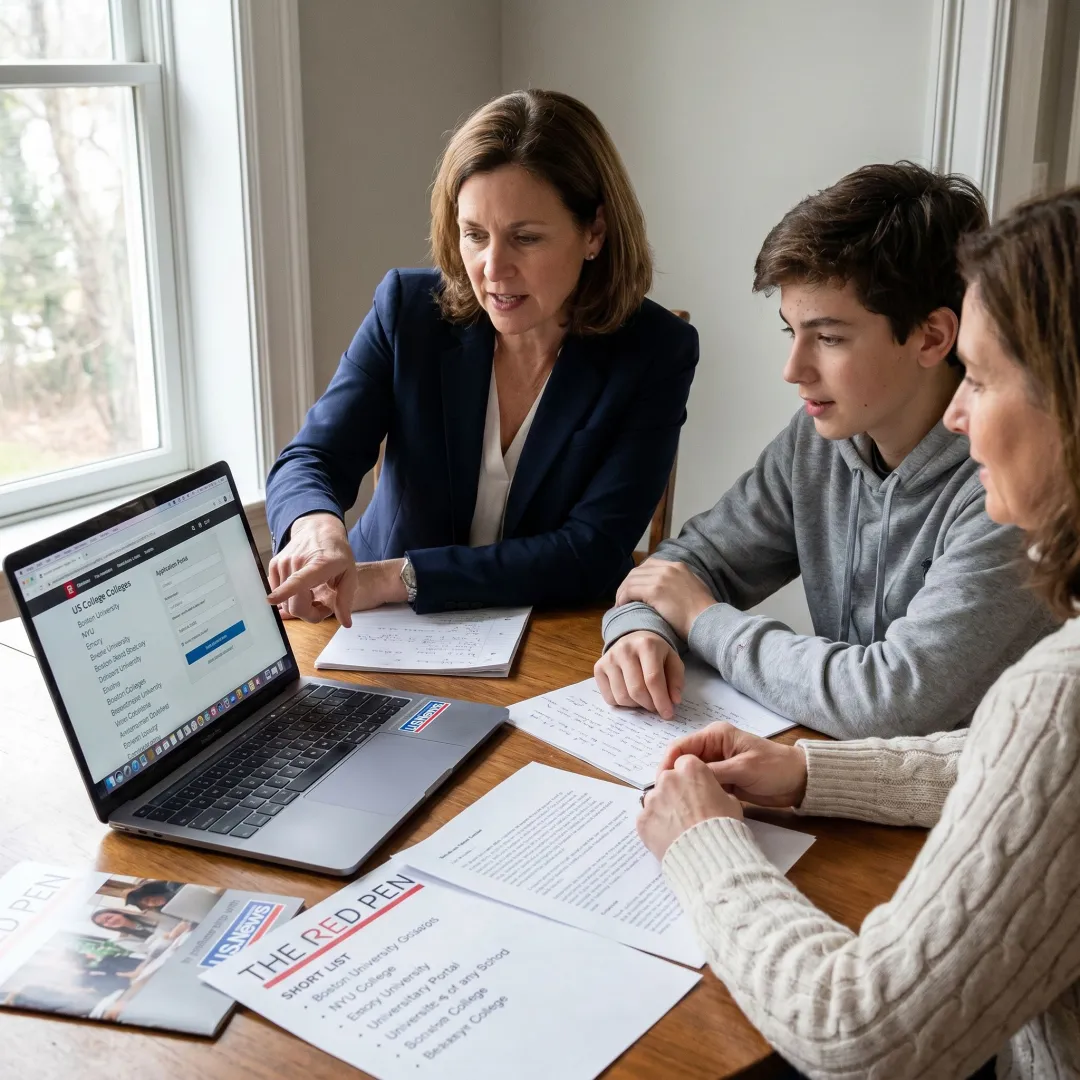 Admissions consultant reviewing university applications with a student
